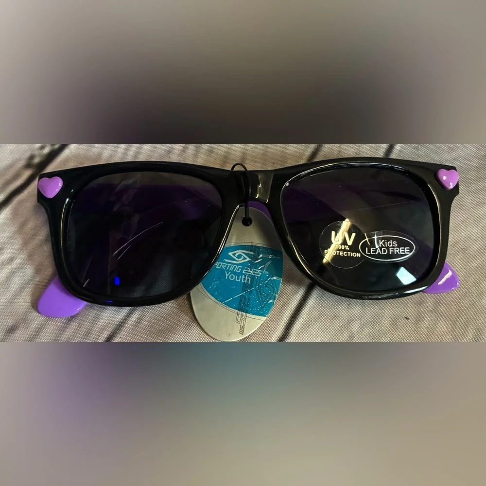 5/$20 Sporting Eyes Youth Girls Purple Gingham‎ Hearts Sunglasses Summer Eyewear